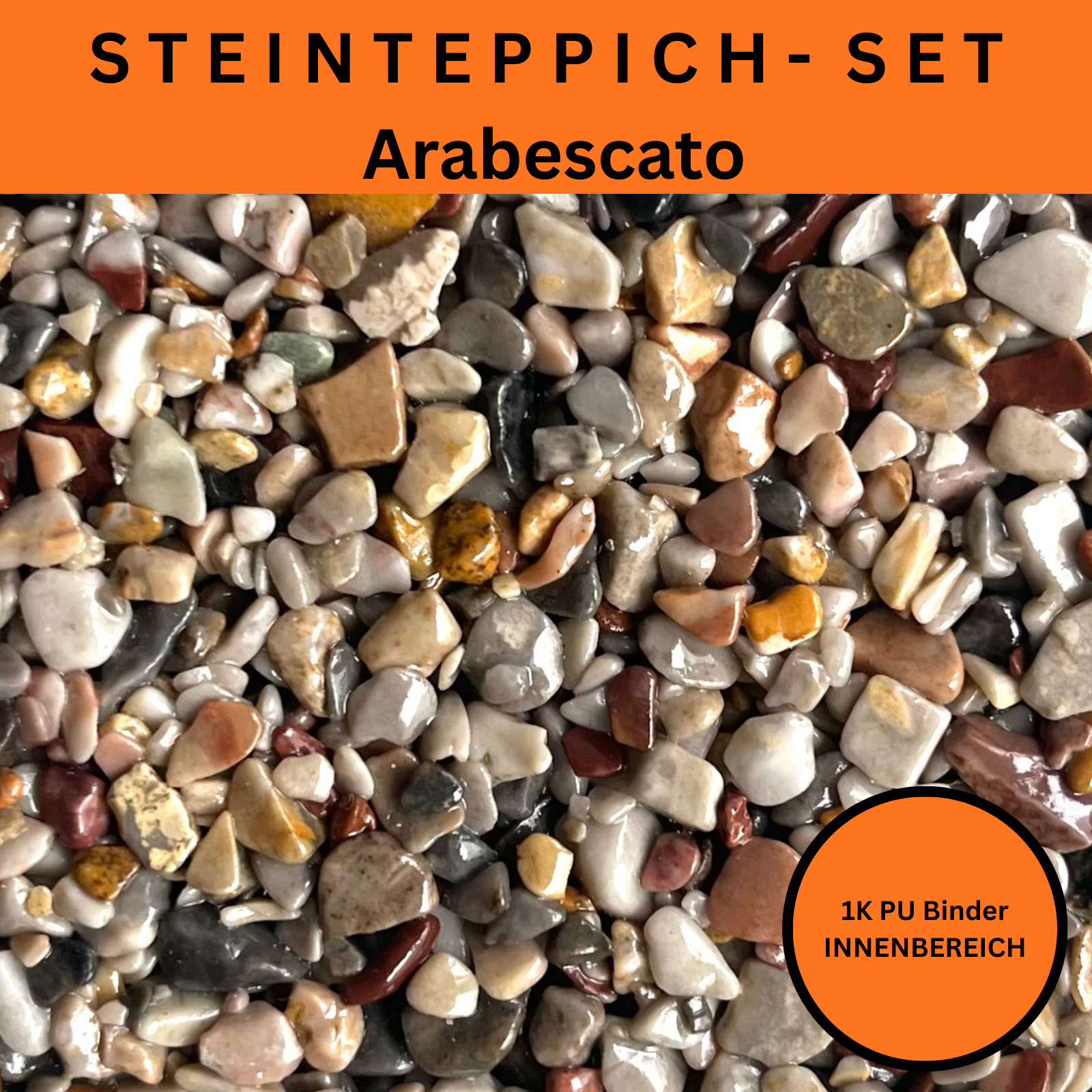 Steinteppich Komplettset 2qm Innen für Wohnzimmer, Küche, Bad (klein)