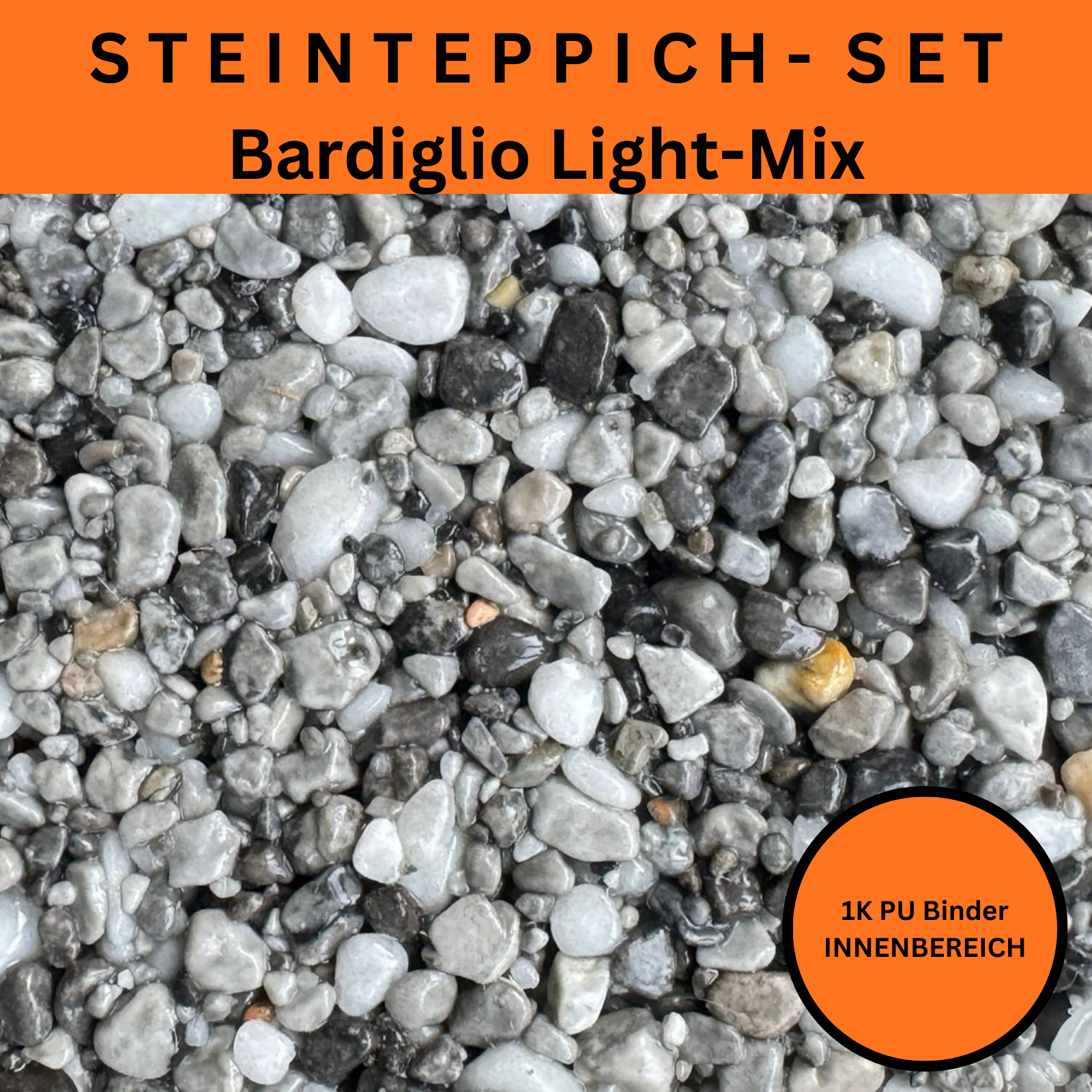 Steinteppich Komplettset 2qm Innen für Wohnzimmer, Küche, Bad (klein)