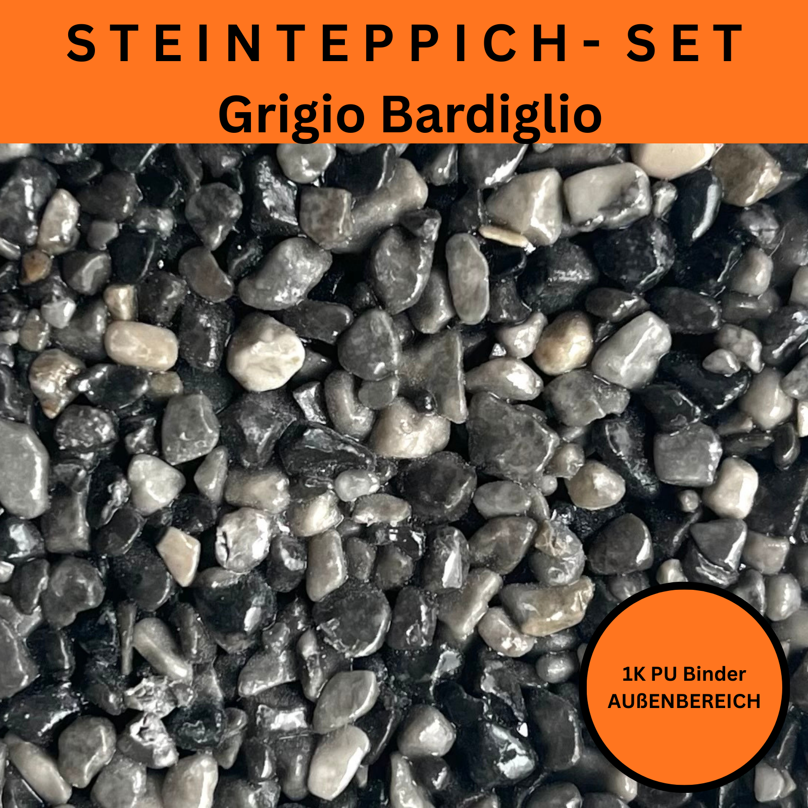 Steinteppich Komplettset 2qm Außen für Balkon, Terrasse, Treppe (klein)