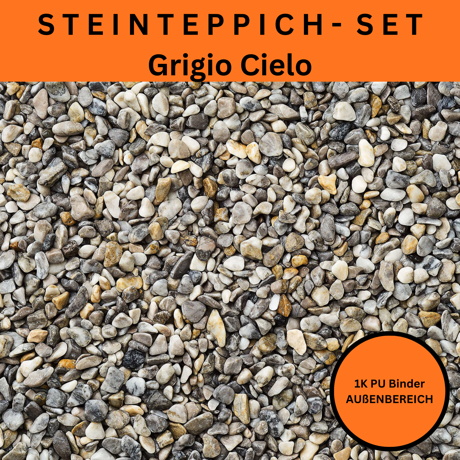 Steinteppich Komplettset 2qm Außen für Balkon, Terrasse, Treppe (klein)