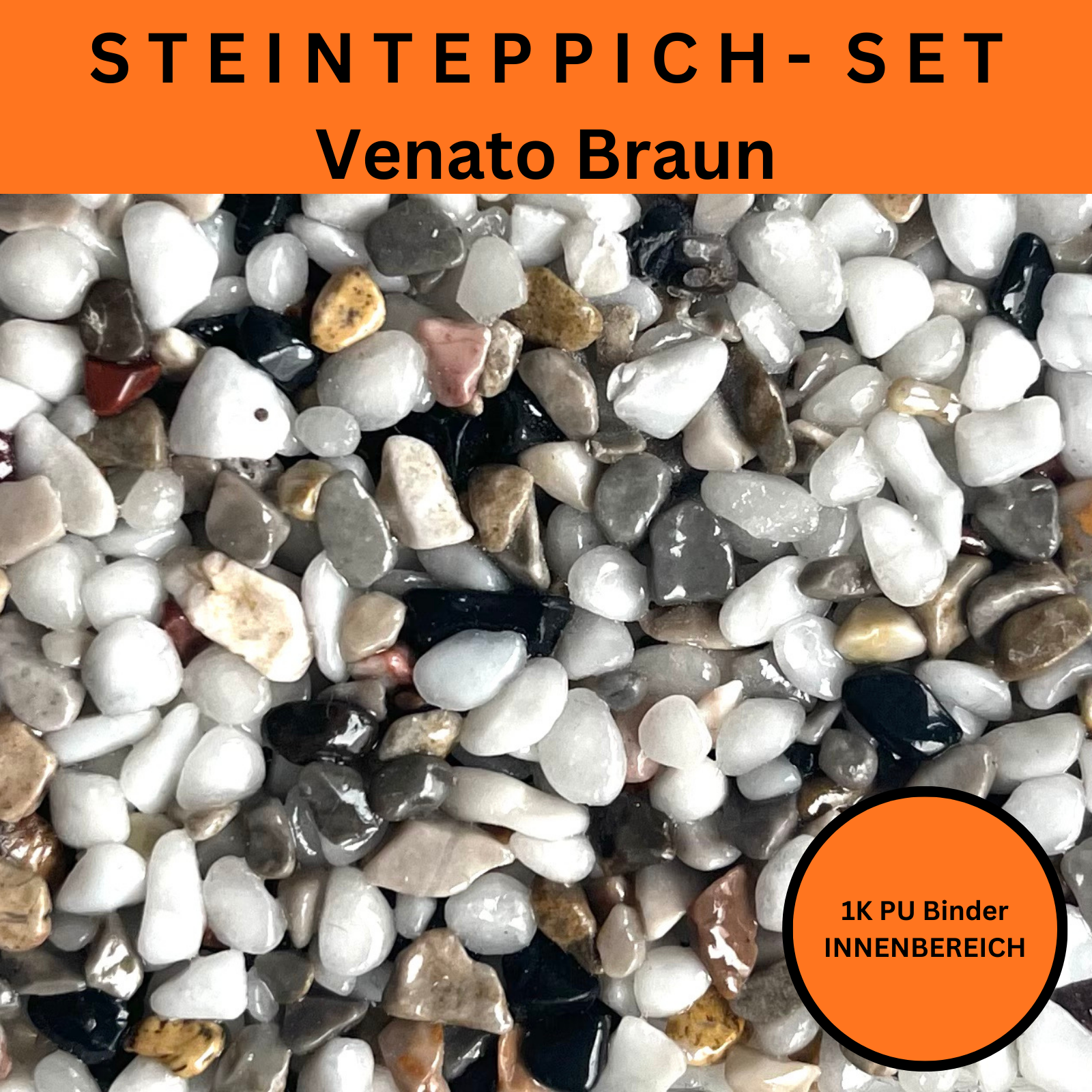 Steinteppich Komplettset 2qm Innen für Wohnzimmer, Küche, Bad (klein)