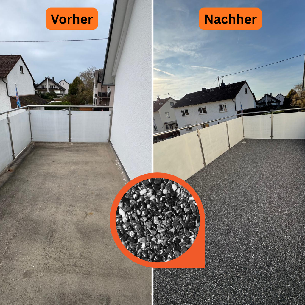 Steinteppich Komplettset 2qm Außen für Balkon, Terrasse, Treppe (klein)