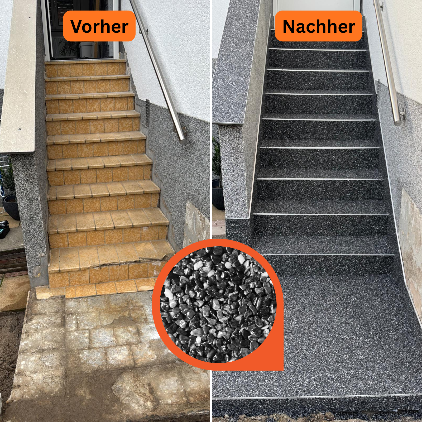 Steinteppich Komplettset 2qm Außen für Balkon, Terrasse, Treppe (klein)