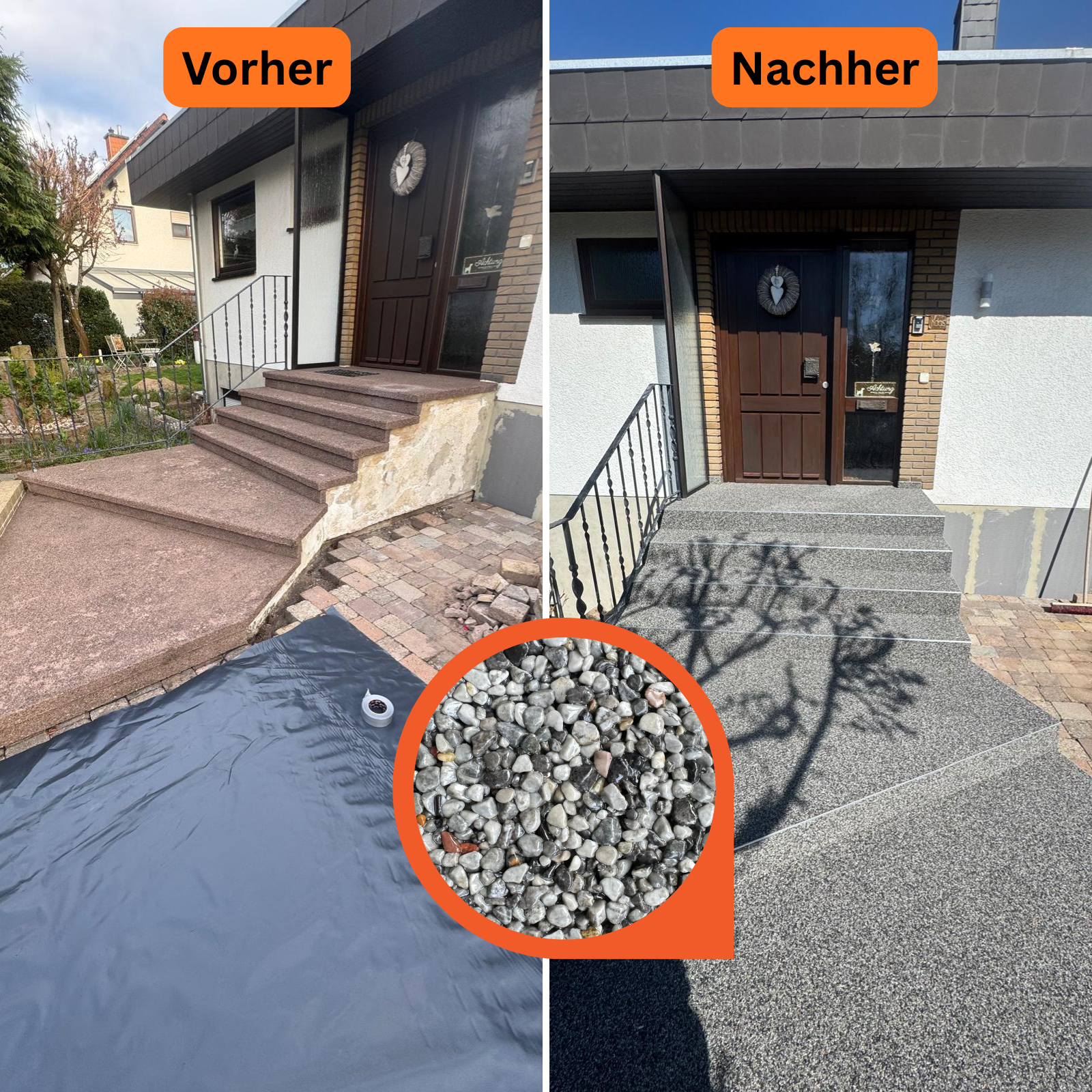 Steinteppich Komplettset 2qm Außen für Balkon, Terrasse, Treppe (klein)