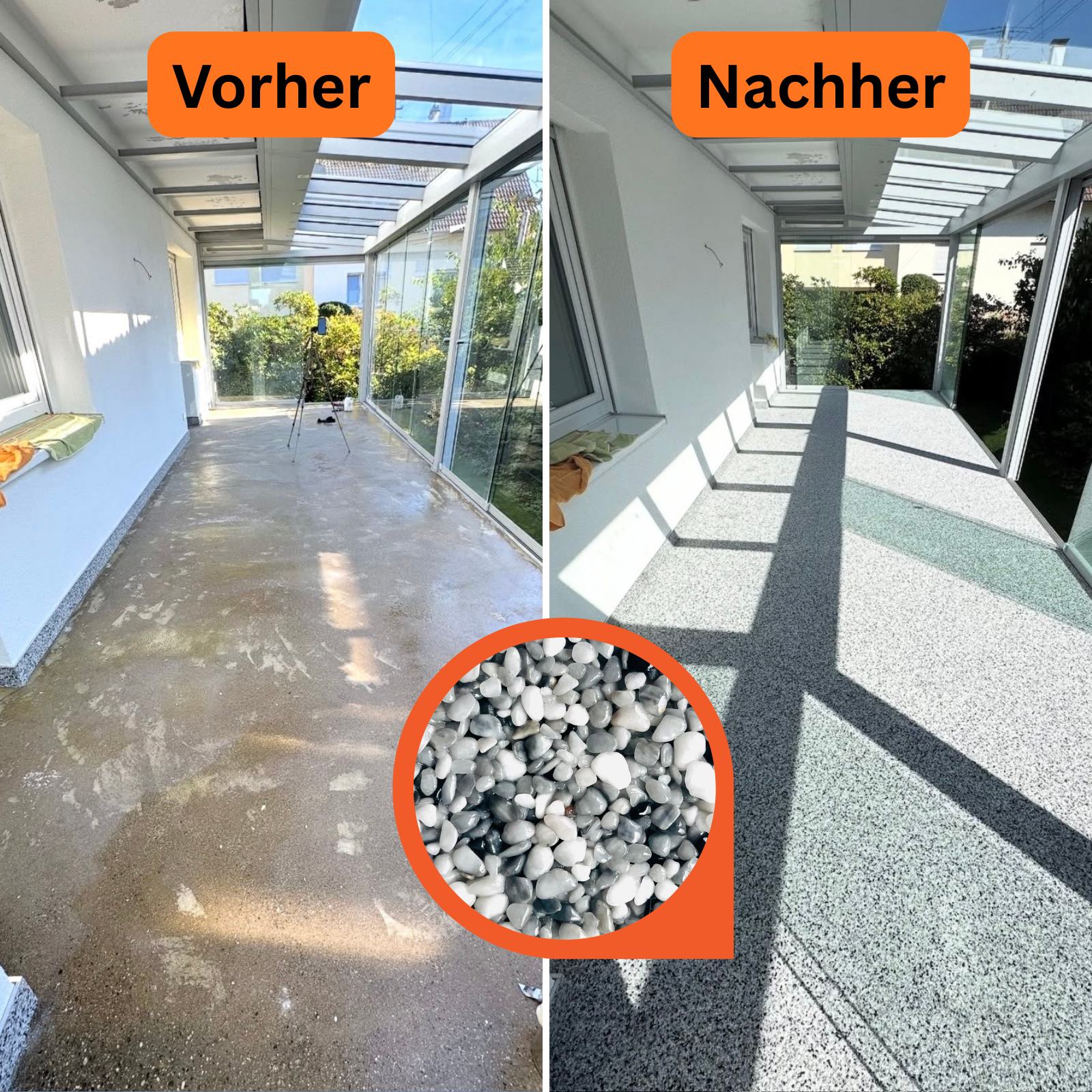 Steinteppich Komplettset 2qm Außen für Balkon, Terrasse, Treppe (klein)
